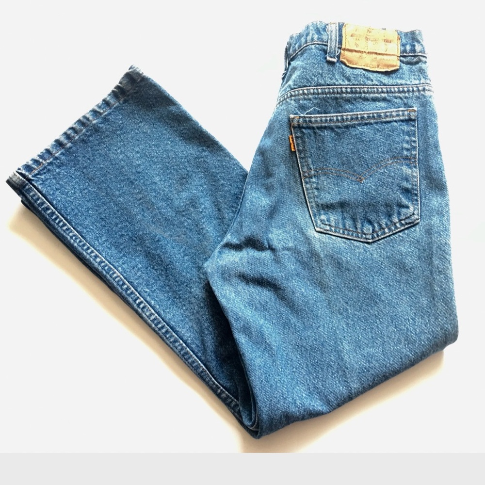 1990s LEVIS ORANGE TAB Distressed Vintage Flare Bottom Jean // Size 33